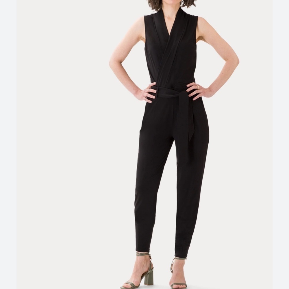 Les Lunes Stella Wrap Sleeveless Bamboo Belted Jumpsuit Orange Braun Sz L/XL EUC